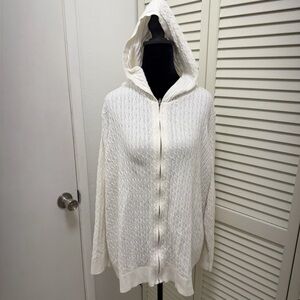 Lands' End white Hooded Cardigan